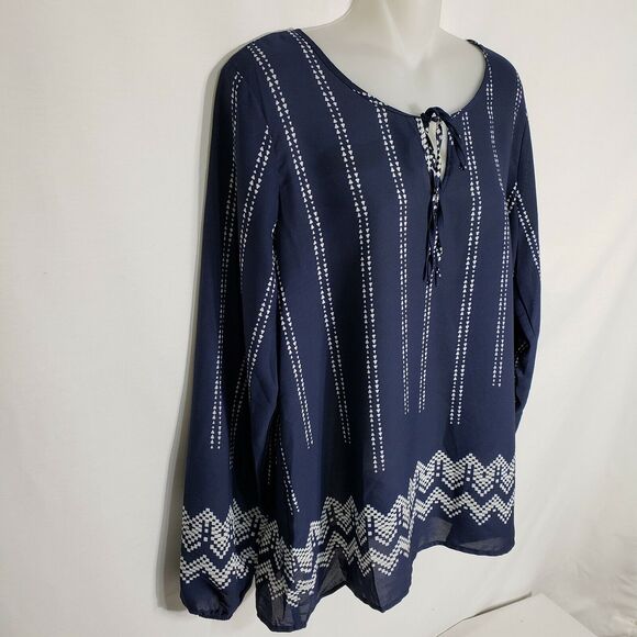 Charming Charlie Womens Blouse Size Medium M Blue Sheer Long Sleeve Tie Neck - Picture 5 of 11